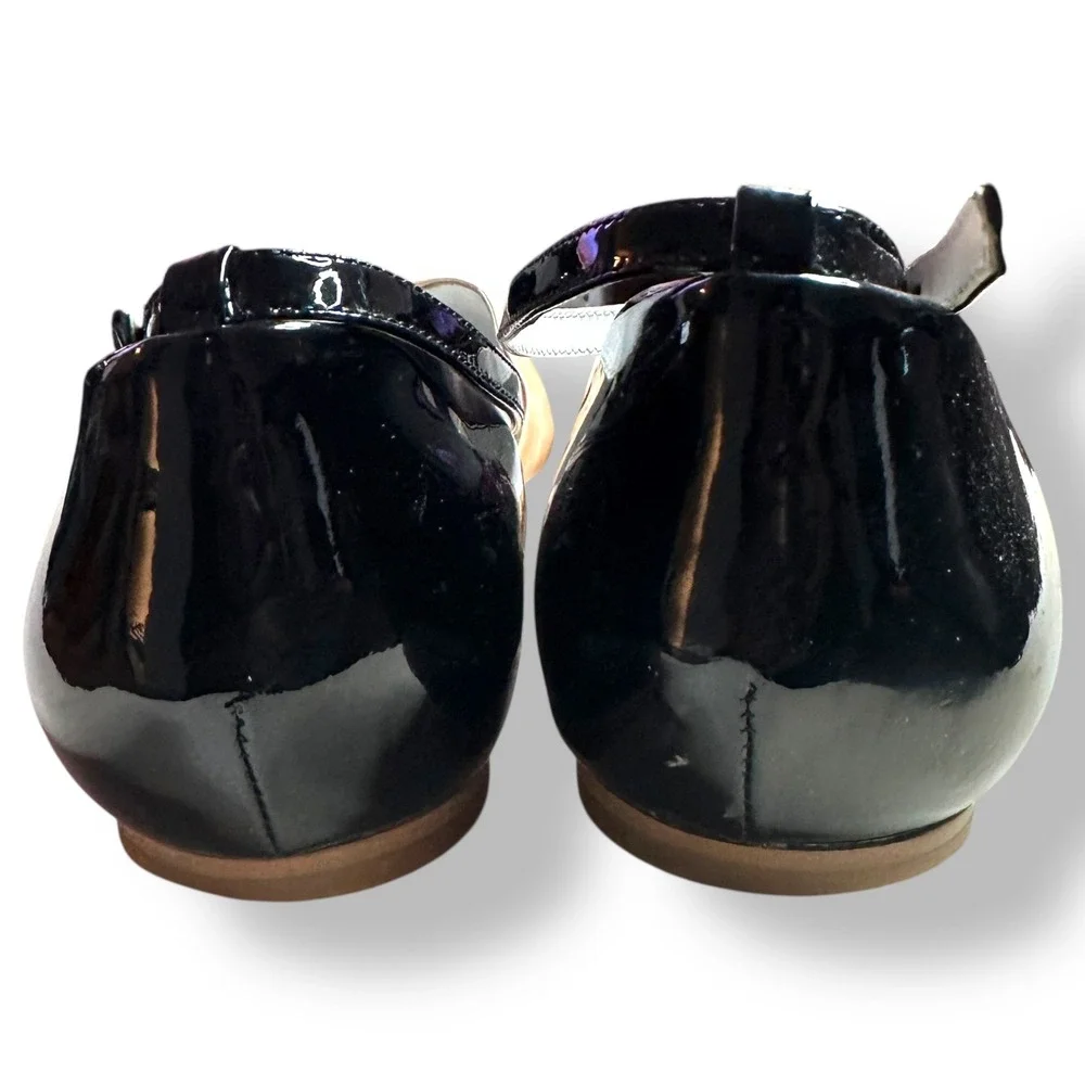 Shoes of Prey Women's Tan Black‎ Patent Leather T Strap Ballet Flats Size 11.5 W